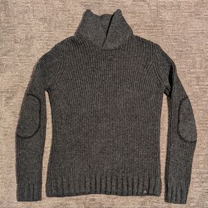 Prana Onyx Cowl Neck Elbow Patch Cable Knit Sweater